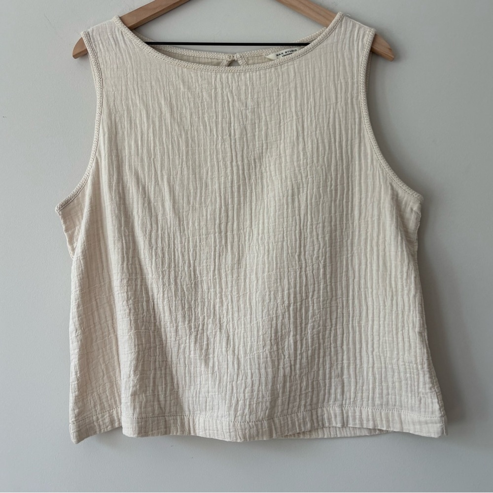 NWOT Max Studio Double Weave Crinkle Linen-Blend Top